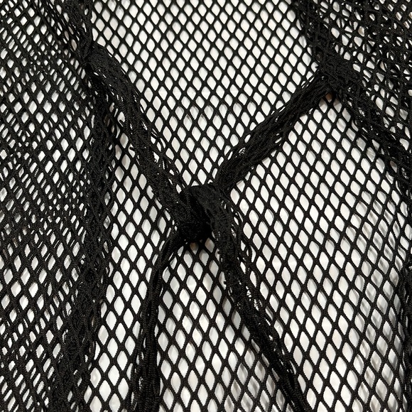 NEW BLACK fishnet CARDIGAN 2xl 3XL mesh jacket mid length MESH tie waist, sheer - Picture 11 of 13